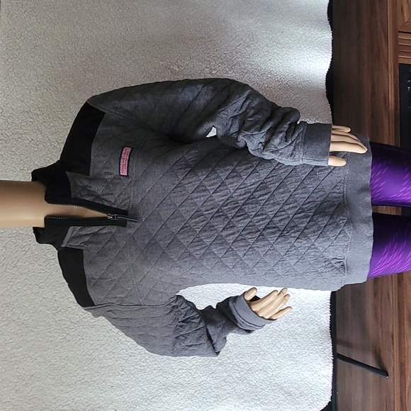 Vineyard Vines Quilted Shep Shirt Pullover 3/4 Zip Gray and Black Size S Vineyar - Picture 4 of 16